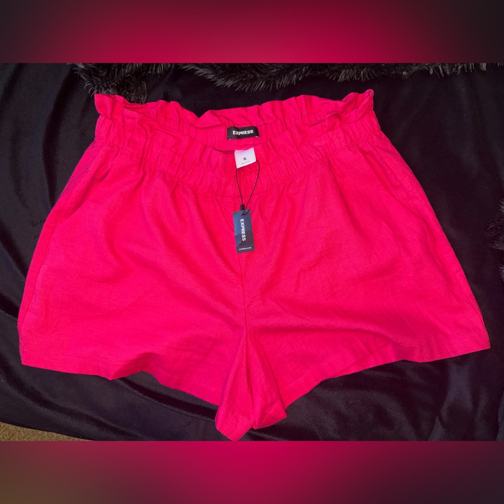 Express Women's Vivid Pink High Waist Paperbag Shorts